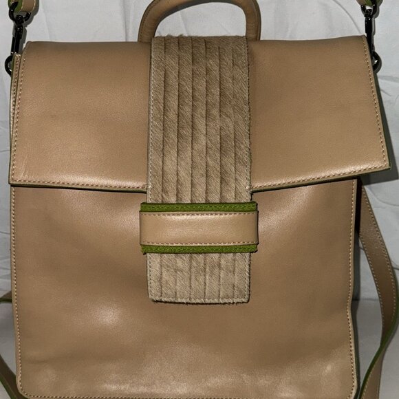 ❤️MARIA CARDELLI Leather Beige Leather Backpack Hardware Adjustable Straps ITALY